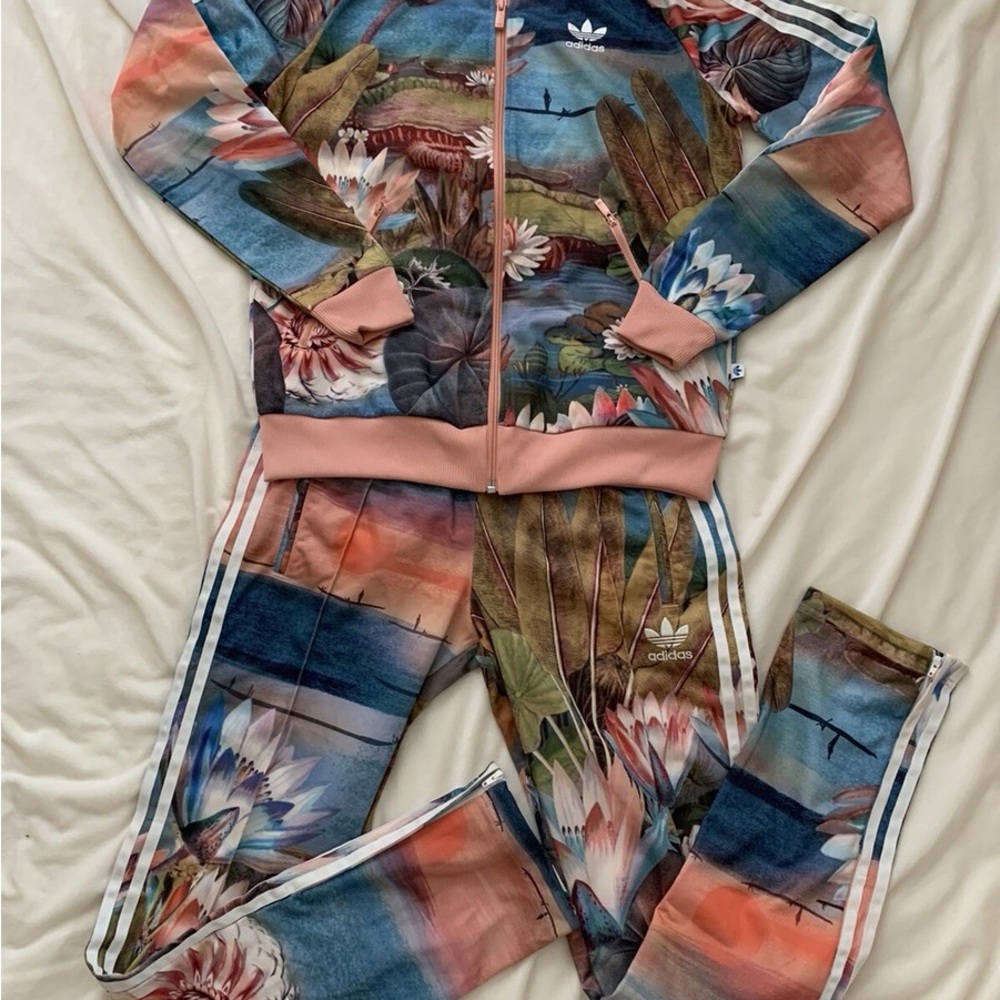 Adidas Multicolor Floral Track Suit size pants M jacket L